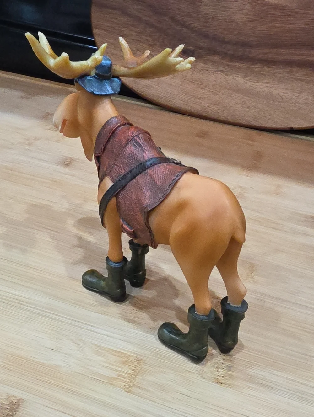 Plastic Whimsical Brown Moose Fig with Green Boots Approximately 5.5 In T 6 In L